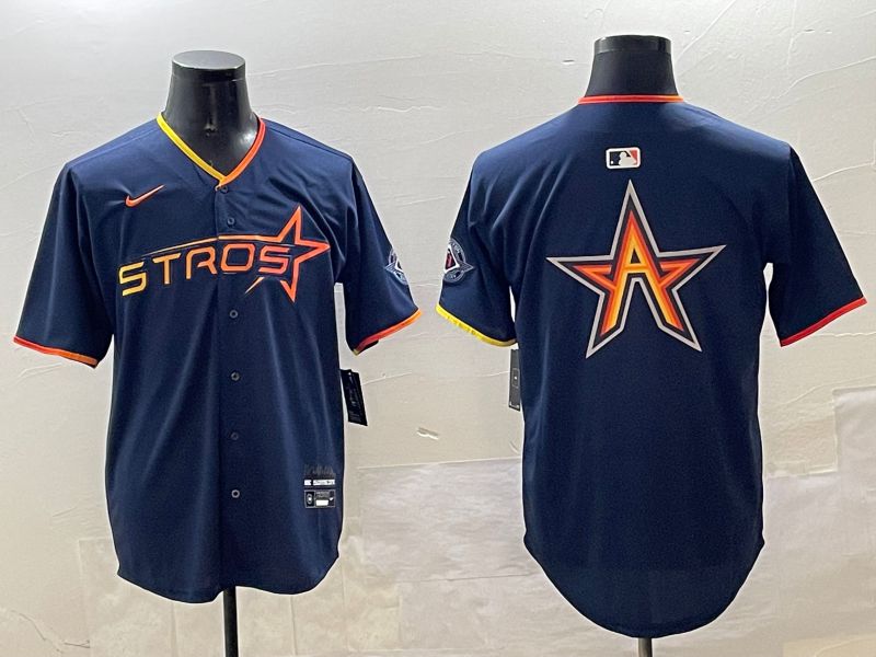 Men Houston Astros Blank Drak Blue Three generations Joint Name 2025 Nike MLB Jersey style 5->houston astros->MLB Jersey